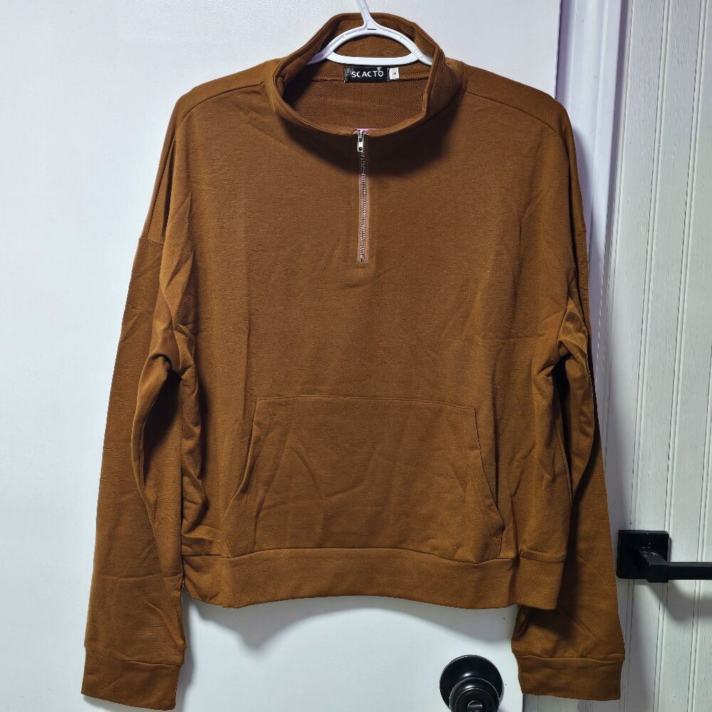 Scacto Brown Long Sleeve Quarter Zip Hoodie - Brand New with Tags Large - Picture 2 of 3